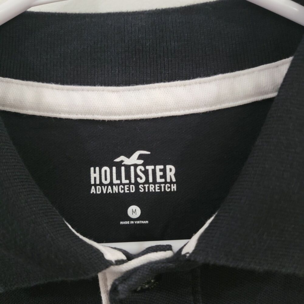 Y2K Hollister Mens Polo Shirt‎ Size Medium Advanced Stretch Black Preppy - Picture 4 of 7